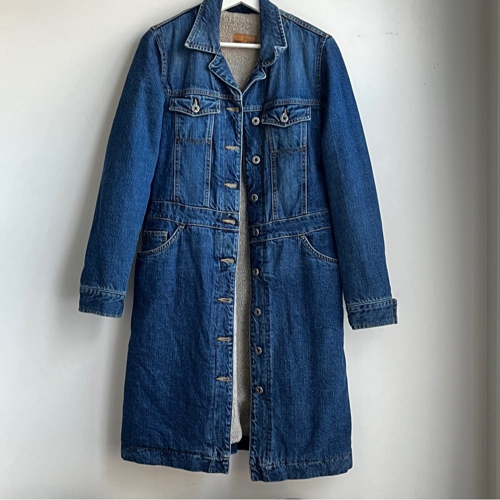 Y2K Sherpa-Lined Denim Duster/Long Coat